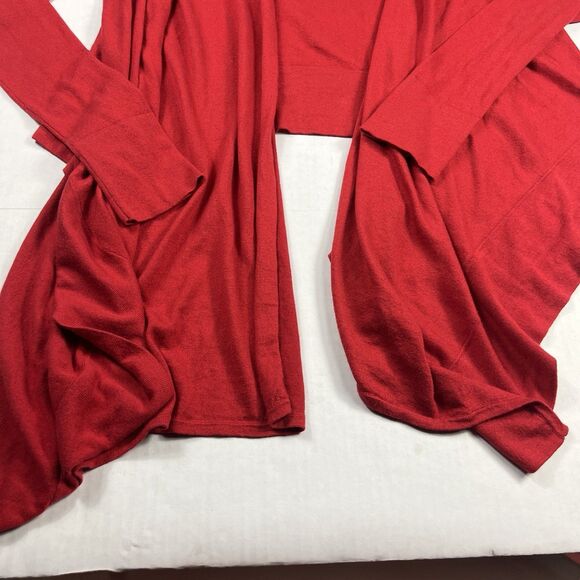 BCBGMaxazria Open Front Cardigan Bold Red Asymmetric Draped Flowy Sweater XS/S - Picture 2 of 11